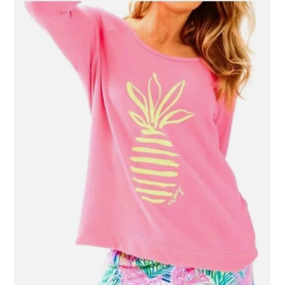 Lilly Pulitzer Tops - Lilly Pulitzer Sandy Popover Sweatshirt – Tiki Pink Pineapple XS 🍍 RARE